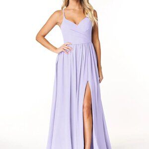 Azazie Dominic Lilac A-Line V-Neck Pleated Chiffon Dress